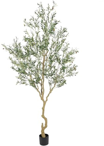 Nafresh Tall Faux Olive Tree，9ft（108in） Realistic Potted Silk Artificial Olive Tree， Fake Olive Trees Indoor with Green Leaves and Big Fruits for Home Office Living Room Stairs Patio Decor.