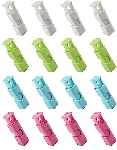 DQZSY Pack of 16 Bread Bag Clips, Squeeze Bread Bag Clips, Spring Seal Clip, Bag Clips, Sealing Clips for Bags, Food Snacks, Nuts or Coffee Storage, Plastic Bag Clips (4 Colours)