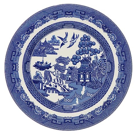 AuraHome Blue Willow Dinner Plate 27cm 10.5 Inches Diameter Glazed Iconic Elegant Blue-Printed Scene on White Porcelain Depicts Nature Historical Imagery Collectible