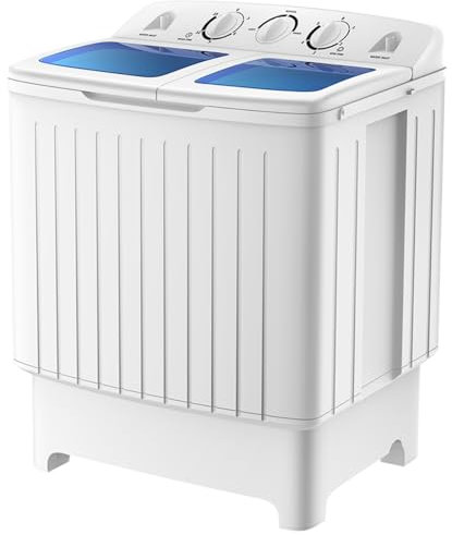 TANGZON Twin Tub Washing Machine, 8KG Portable Washing Machine and Spin Dryer Combo with Timer Control & Drain Pipe, Small Washers for Camping Dorms Apartments RVs (5KG Washer 3KG Drying)