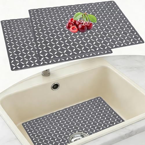 Tappeto lavello cucina, set di 2 tappetini per lavello tagliabili, antiscivolo, per lavello in acciaio inox e ceramica, tappetino per lavello decorativo, drenaggio rapido, 30 x 40 cm