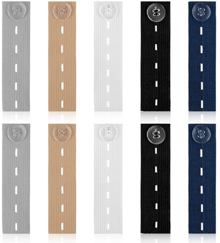 Prasacco 10 Stück Hosenbunderweiterung, Elastische Knopfverlängerung 5 Farben Taillenverlängerungen Einstellbar Knopfverlängerung für Jeans, Hosen, Umstandshose (9 x 2,6cm)