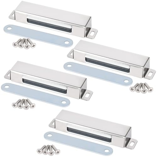 MIN CI Confezione da 4 chiusure magnetiche per porte, forti magneti, resistenti, 45 kg, al neodimio, chiusura magnetica in acciaio inox, per armadietti, cucina, bagno, armadio