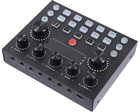 BESTonZON Carte Son Externe pour Streaming en Direct sur Mobile Et Ordinateur, Mixeur DJ Double Port Micro, Boîtier Métallique Robuste, Éclairage LED Coloré, Interface Audio Multifonctions