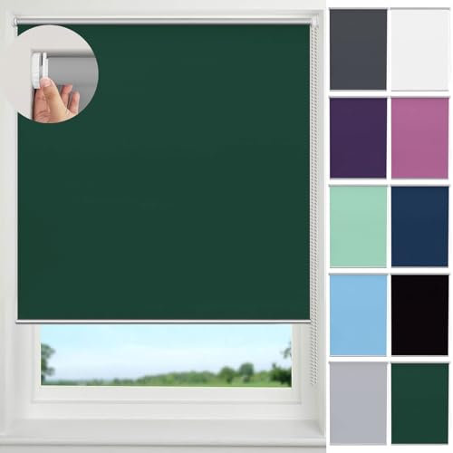 Verdunkelungsvorhänge, 65 x 50 cm, ohne Bohren, wärmeisoliert, Sichtschutzrollos für Fenster, wasserdichter Stoff, Dunkelgrün, ideal für jeden Raum und jede Fenstergröße