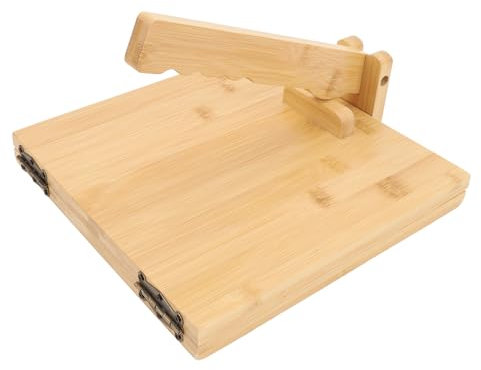 Handmade Bambusoideae Wood Tortilla Press Maker, Rustproof Metal Hinge and Joint, 50 Sheets Parchment Papers, Rolling Pin, Multipurpose Dough Press Machine for Home Kitchen