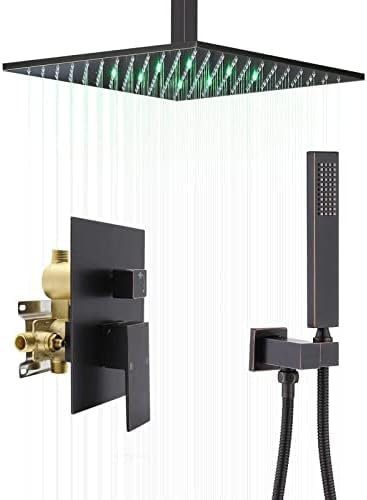 TATITZRO Duschsysteme Duschmischer-Set mit beleuchtetem Duschkopf, Regenduschen-Wasserhahn-Set Schwarz Retro, B, Schwarz Retro, A