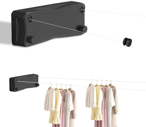 Wäscheleine Ausziehbar Doppelt, Wandmontierter Einziehbares Wäscheleine 5,2m, Einfache Installation 20 kg Tragkraft, für Balkon Waschküche Hotel Badezimmer Schlafzimmer
