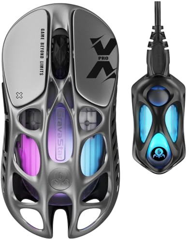 GravaStar Mercury X Pro Wireless Gaming Mouse, Come with 8K Dongle – 32,000 DPI PAW 3950 Sensor, 8,000Hz Polling Rate, Only 49g, Magnesium Alloy Hollow Frame, RGB Lighting, 5 Programmable Buttons
