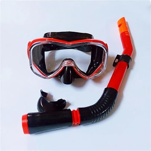 LCQSYE Tauchmasken Schnorchel Set Volle Gesicht Maske Tauchen Brille Ausrüstung Tiefsee Anzug Voll Gehärtetem Glas Trocken Tauchen Schnorchelmaske(Red)