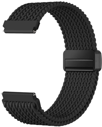 Mastten 20mm Elastisch Geflochten Magnet Band Kompatibel mit Samsung Galaxy Watch 7 Armband - Galaxy Watch 7/6/5/4 Armband 40mm 44mm, Nylon Sport Armbänder für Damen Herren, Schwarz