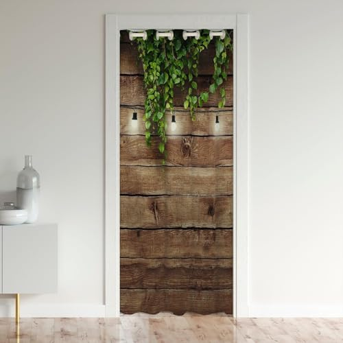 Manfei Rustikale Holz Tür Privatsphäre Tür Vorhang 1 Panel, Land Bauernhaus Stil Tür Vorhang für Schrank Schlafzimmer Küche Privatsphäre Dekor, H203 x B106 cm