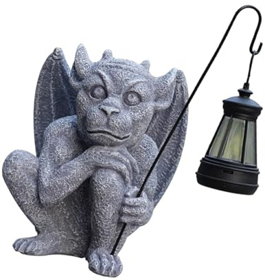 ＡＷＨＡＯ Garden Winged Gargoyle Statue Ornament with Solar Light Outdoor Decoration Gothic Decorative Lighting for Walkway Balcony