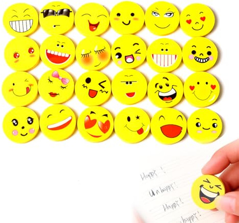 JYNVO 36 Pcs Gomme Da Cancellare Per Bambini, Gomma Da Cancellare Emoticon, Smiley Divertenti Gomme, per Festa Bambini Compleanno Battesimo Natale Regalo Per Bambina Bambino