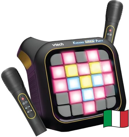 VTech Karaoke Light Party, Microphone pour Enfants pour karaoké avec Haut-Parleur, 2 Microphones sans Fil, Connexion Bluetooth et Magic Voice, Effets sonores, 25 Touches pour Pixel Art, Batteries