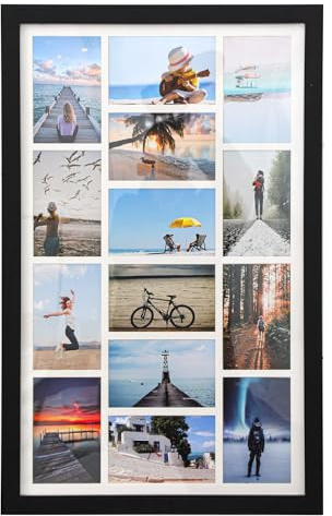 PHOENANCEE Massivholz, Fotorahmen mit mehreren großen Blenden, vielseitiges Collagendisplay, Wand- oder Tischdekoration, fasst 14 Fotos 6 x5 (Schwarz)