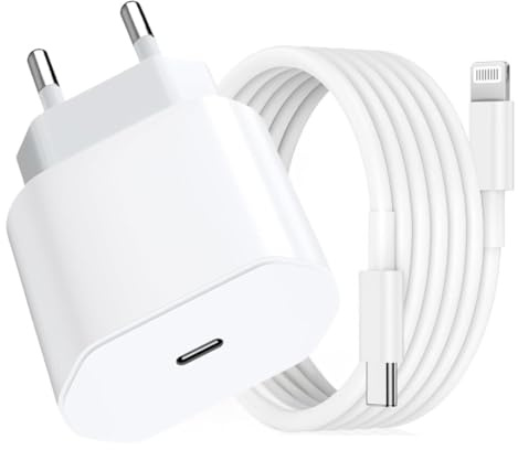 Cargador Carga Rapida para iPhone, 20W con Cable para iPhone de 1M, Cargador USB C con Cable Compatible con Lightning Carga Rapida para iPhone 14/14 Plus/ 14 Pro/ 14 Pro MAX/ 13/12/ 11/ X, iPad