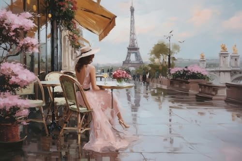 STYLER Leinwandbild Evening View 85x113 cm – Romantischer Paris-Moment mit Eiffelturm – Elegantes Wandbild in zarten Pastelltönen