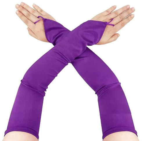 Sepheo 1 Paar Lange Satin Handschuhe für Damen Ca. 48cm,Fingerlos Abendhandschuhe Weich Gloves aus Stoff,Elegant Kostüm Accessoires für Frauen Braut Hochzeit Oper Ball Karneval Party,Rot