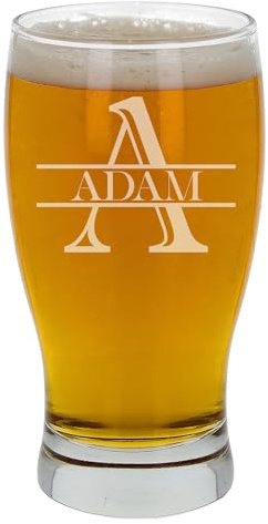 Personalised Pint Glass - Tulip Shape Engraved Any Letter & Any Name, Customised Beer Glass for Men, Elegant Personalised Gifts for Him - Pint Glass Gifts for Men (Split Letter Monogram)
