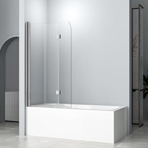 Duschabtrennung Badewanne Duschwand für Badewanne 100x120cm Badewannenaufsatz Duschwand 2-teilig Faltbar 6mm NANO ESG-Sicherheitsglas
