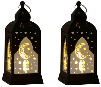 Ramadan Deko Laterne, Orientalische Lampe, Ramadan Deko Licht, Vintage Kerzenlaterne, LED Laternen Ramazan Dekor, Windlicht Tischdeko Ramazan Laterne Aufhängbar, Eid Mubarak Dekoration Tisch (Schw *2)
