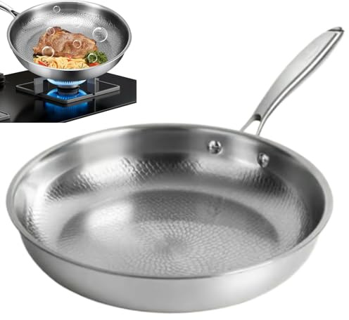 Sartén martillada de titanio – Utensilios de cocina para freír antiadherentes resistentes a los arañazos, listos para inducción | Perfecto para cocinar en la estufa, tortilla, desayuno, huevos, pescad