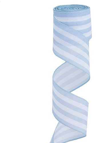 letsinstyle Nastro A Righe Blu e Bianche da 10 iarda, Nastro in Grosgrain per Confezioni Regalo, Nastro in Tessuto A Righe con Bordo Rinforzato per Lavori Artigianali, Rotolo di Nastri Larghi 6.3cm