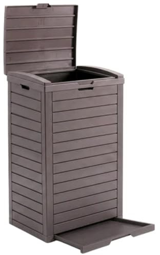 Floordirekt Mülltonnenbox Robuste Abfallbehälter-Lösung, Wetterfester Müllbehälter für Garten & Terrasse mit Deckelverschluss & Müllsackhalter (Braun, 40 x 41 x 86 cm (118 L)
