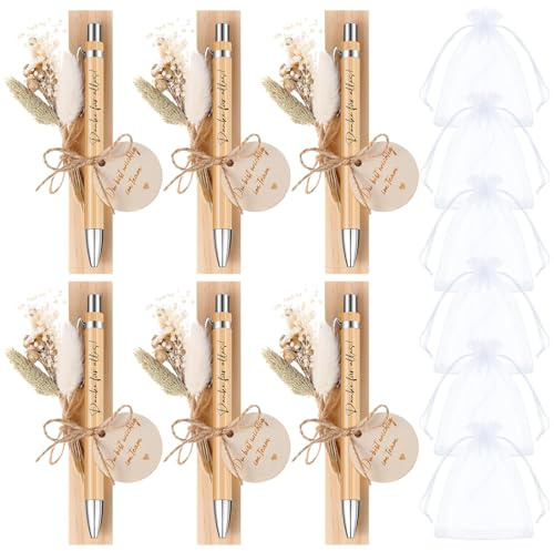 Hestya 6 Set Du Bist Wichtig im Team Danke Geschenke, Abschiedsgeschenk | Danke für Alles Kugelschreiber mit Planke, Trockenblumen, Organzabeutel Holzanhänger, für Jobwechsel Mitarbeiter, Weihnachten