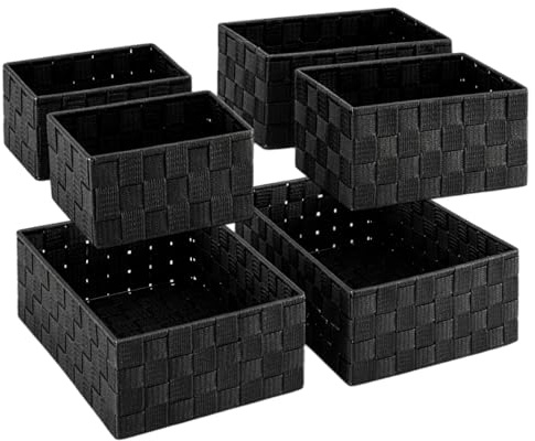 GREENSAPPIRE 6er Set Aufbewahrungskörbe Schwarz, Bathroom Organizer & Aufbewahrungsbox, Stapelbare Storage Basket für Bad Küche Schrank, Körbe Badezimmer Organisation (4 Größen bis 34,4 cm)
