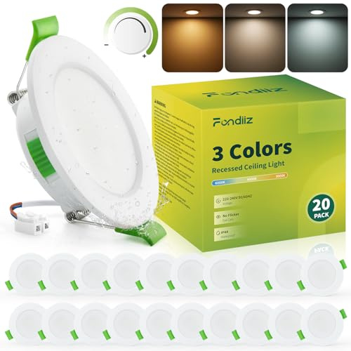 Fondiiz 20er Set LED Spots 230V Dimmbar 55mm - 68mm Lochmaß, 3.5W 340LM | Einbaustrahler LED Warmweiß 3000K Neutralweiß 4500K Kaltweiß 6000K, IP44 Deckenspots LED Ultra Flach Für Badezimmer Küche