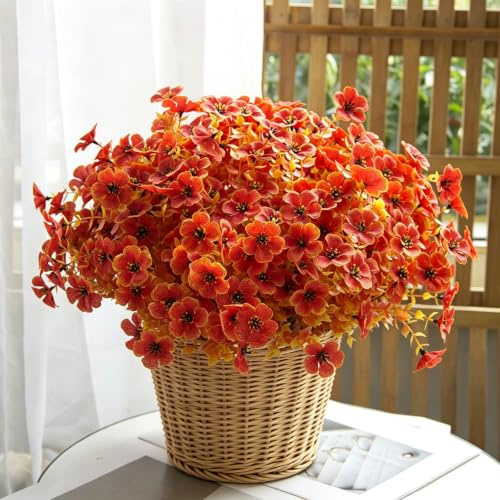 LEIMEND Fiori Autunnali Artificiali Arancioni Mazzi di Bouquet Fiori | Finti Adatti per Il Giorno Del Ringraziamento Halloween Giardini Decorazioni da Tavola (36 CM) 12 Pezzi