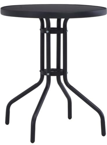 YunCangg Tavolo da giardino nero, diametro 80 cm, in acciaio e vetro, resistente alle intemperie e facile da pulire, stabile, per balcone, terrazza, giardino d'inverno, ideale per barbecue e picnic