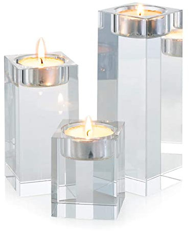 Sziqiq Kerzenhalter aus hochwertigem Kristallglas, Kerzenhalter aus Kristall, für Romantisches Abendessen, quadratisch