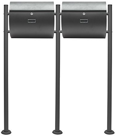 Wiltec Set Cassetta postale doppia autoportante V17 antracite con telaio di supporto