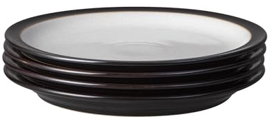 Denby - Elements Black Dinner Plates Set of 4 - Dishwasher Microwave Safe Crockery 26.5cm - Black, White Ceramic Stoneware Tableware - Chip & Crack Resistant Large Plates