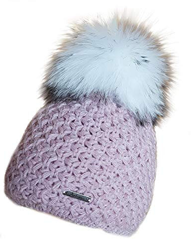 MERRYLAND Mütze Echtfellbommel Pudelmütze ECHTFELL Bommelmütze Hat Real Fur Handmade Fellbommel Echt Fell Strickmütze Bommel Pelzbommel Waschbär Raccoon Pelz