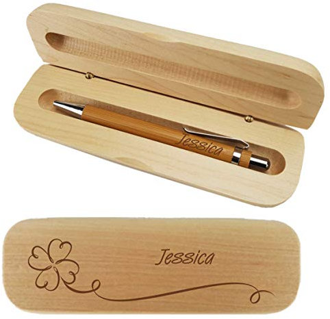 laser-diele Kugelschreiber mit Gravur in Personalisierter Geschenkbox - Schreibset mit Gravur - Kugelschreiber personalisiert (Kleeblatt)