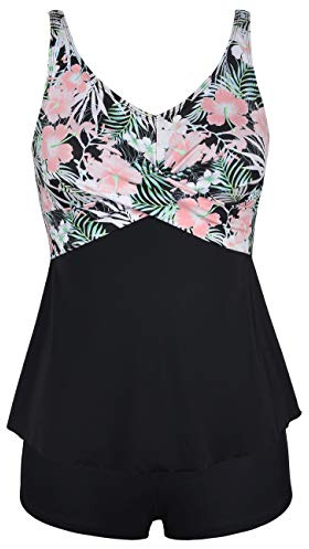 Septangle Two Piece Swimsuit for Women Sun Protection v Neck Underwire Bathing Suit Tankini Tummy Control High Waisted Tankini Sets Pink,US12