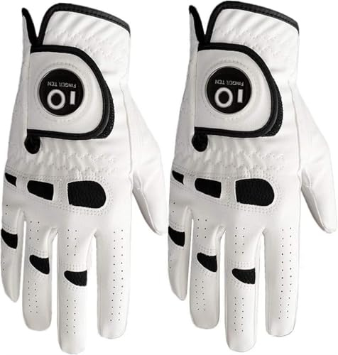 Gant De Golf Hommes Main Gauche Droite Avec Marqueur De Balle Paquet De 2，Gants De Golf Cuir Durable Doux Confortable En Forme Taille Petit Moyen Grand Xl Blanc (Main Droite (Worn on Right Hand ), S)