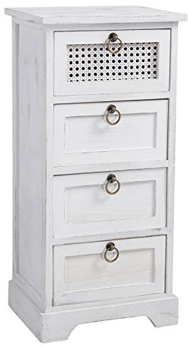 CARO-Möbel Nachttisch IRMA Nachtschrank für Boxspringbett Nachtkonsole mit 4 Schubladen weiß Vintage Shabby Design