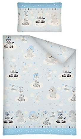 Soft Dream Kinderbettwäsche Babybettwäsche 100x135 40x60 Verschiedenen Motiven mit Tiere für Mädchen und Jungen (100 x 135 cm, Tiere 3 (Blau)