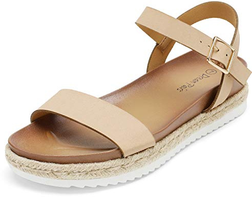 DREAM PAIRS Dam öppen tå ankelrem Espadrille flatform plattform kil sandaler, Naken Pu, 38.5 EU