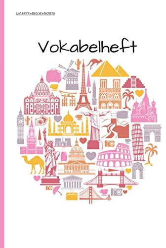 Hefte - Blöcke - Notizen Vokabelheft: Vokabelheft DIN A4, 50 Seiten, Soft Cover, Inhaltsverzeichnis, 2 Spalten, Erfolgs-Tracker, Universal Schulheft Europa Design