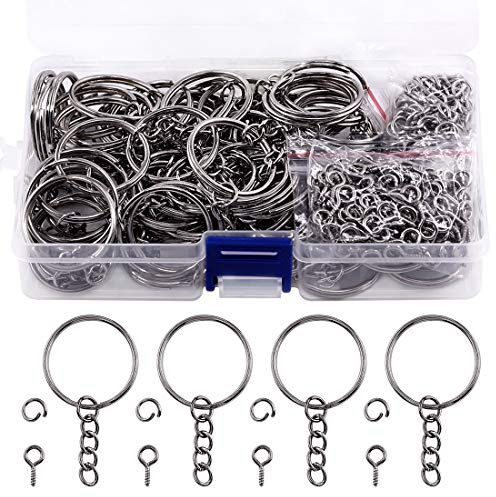 Swpeet 360Pcs 6/5 30mm pistola-negro llavero anillos Kit, incluyendo 120Pcs llavero anillos con cadena y 120Pcs anillo de salto con 120 pernos de ojo de tornillo a granel
