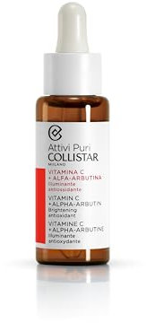 Collistar Attivi Puri Siero Vitamina C + Alfa-Arbutina, Gocce Viso per un'Azione Idratante Anti-età, Tutti i Tipi di Pelle, anche Sensibili, Senza Siliconi, Alcol e Coloranti, 30ml