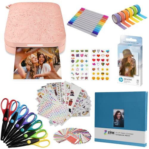 HP Sprocket Impresora fotográfica instantánea portátil de 2x3 Pulgadas (Rosado) Kit de álbumes