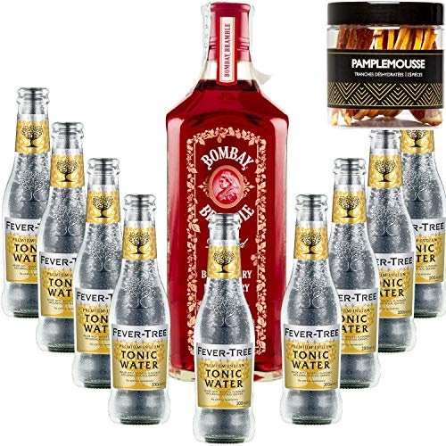Paquete GINTONIC - Gin Bombay frambuesa + 9 Fever Indian Tree Premium Agua - (70cl + 9 * 20 cl) + Pot 15 rebanadas de pomelo secado