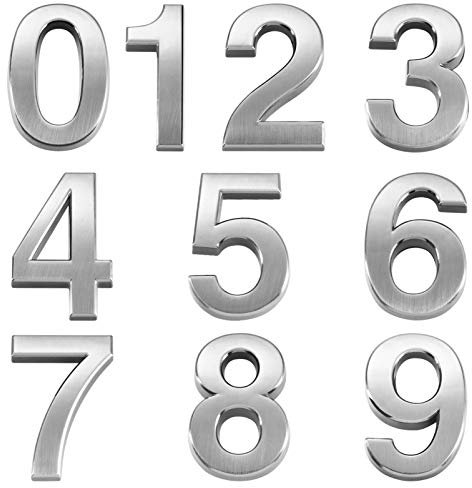 VOSAREA 10 Stücke Tür Zahlen, 0-9 Hausnummer 3D Türnummer Selbstklebende Nummern Briefkasten Zahlen Adresse Zeichen Hausnummer für Haus Büro Hotel, Silber